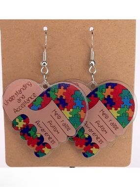 Autism Awareness Puzzle Heart Dangle Earrings - Multicolor